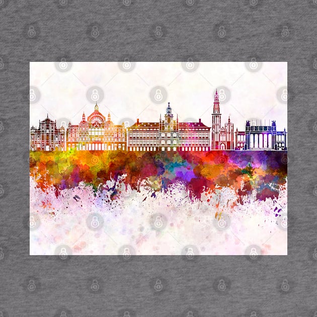 Antwerp skyline in watercolor background by PaulrommerArt